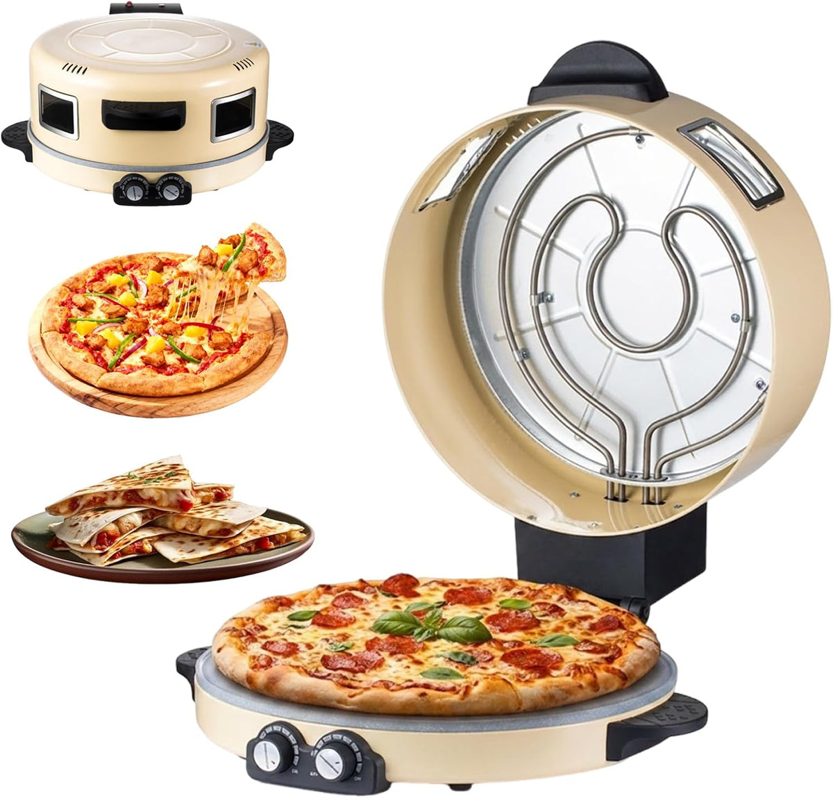 Piec do pizzy, 40 cm, 2200 W, Czarny / Srebrny – składana konstrukcja, Elektryczny, przenośny, 40 cm kamienny podstawa
