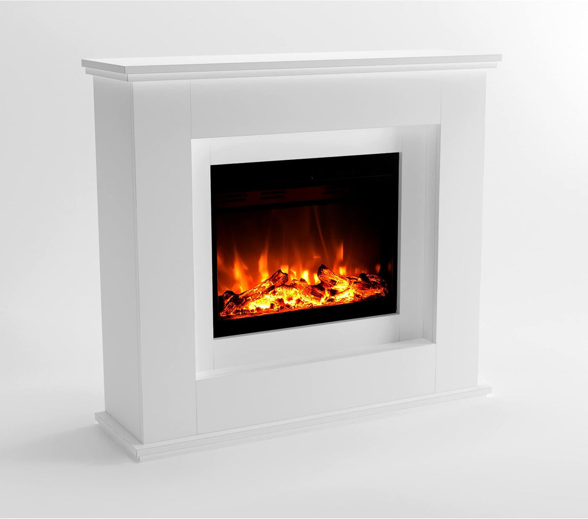 Kominek elektryczny GLOW FIRE, grzejnik elektryczny – 111x101x33 cm, 1500 W, Biały, oświetlenie LED – Wentylator, OGIEŃ, dioda LED 3 kolory