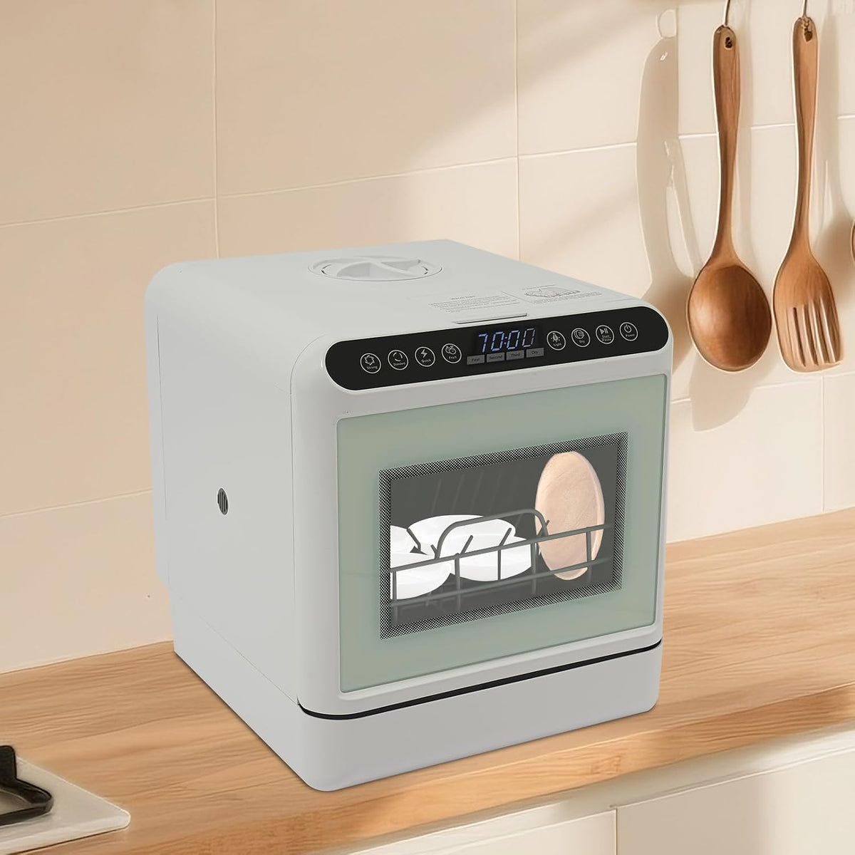 Zmywarka QWMEIYOU – 41 x 46 x 46 cm, 6 l, 1100 W, Biały – oświetlenie LED, wolnostojąca, przenośne, dotykowe – kemping