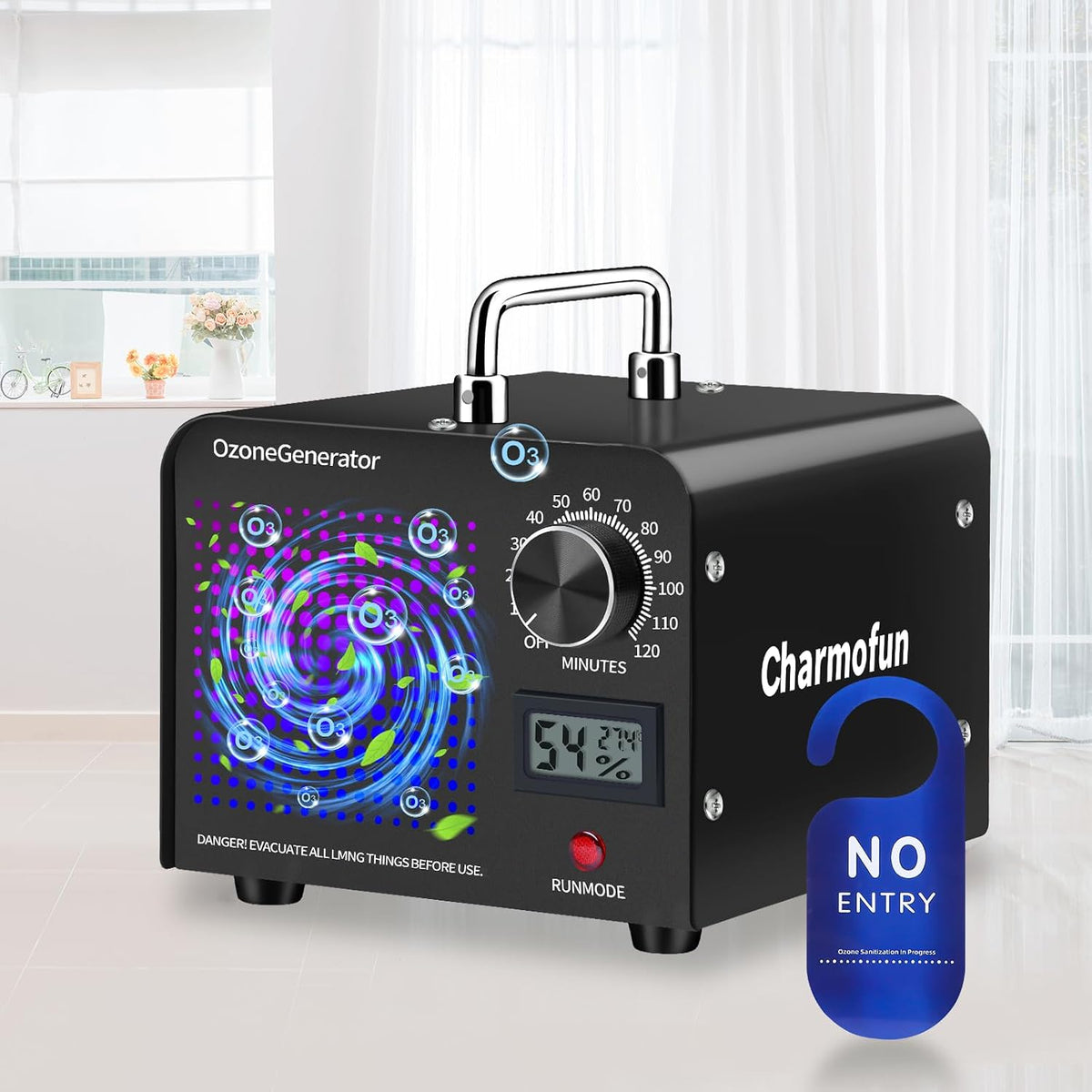 Charmofun Oczyszczacz powietrza – Czarny, metal, składana konstrukcja, Domowe Ozone Generator 60000 mg / h