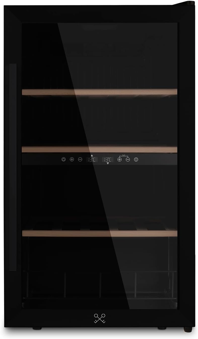 LES PETITS CHAMPS Butelki – CAVCDB32, 80 l, 48 x 43 x 85 cm, Srebrny – stal nierdzewna, oświetlenie LED, 5 do 18°C, szkło – do zabudowy