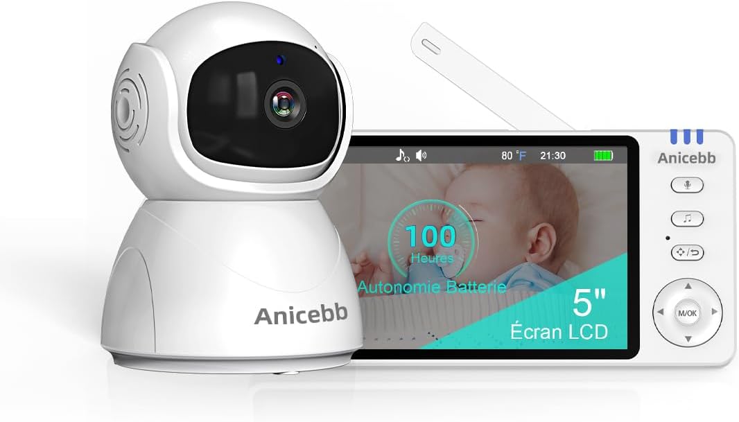 Monitory wideo Anicebb, 40 m, Czarny – Wi-Fi, Babyphone, Kamera, Monitor wideo dla dzieci