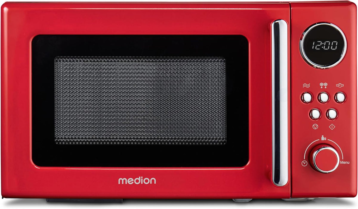 Kuchenka mikrofalowa MEDION – 20 l, 800 W, Czerwony, rozmrażanie – czerwona, wyświetlacz cyfrowy, kompaktowy
