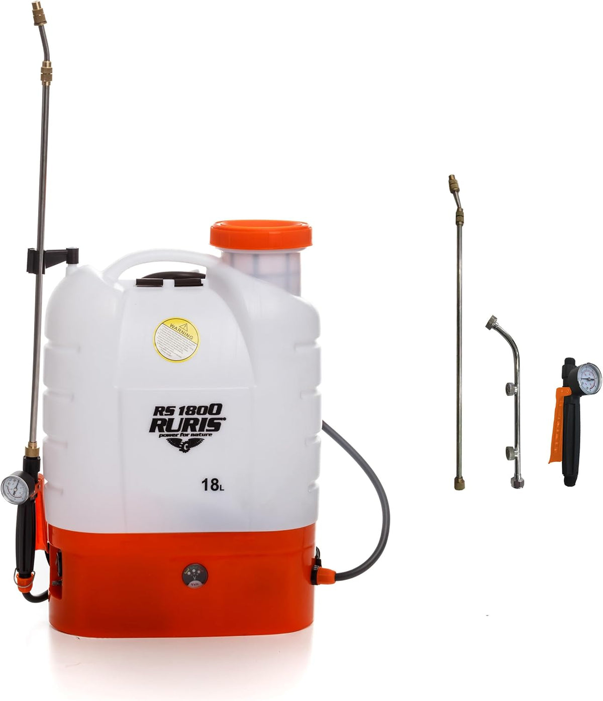 RURIS POWER FOR NATURE Rozpylacze – 8 Ah, 18 l, 12 V, Pomarańczowy – metal, RURIS moc FOR NATURE RS 1800 8Ah Verger i dezynfekcja, do ogrodu