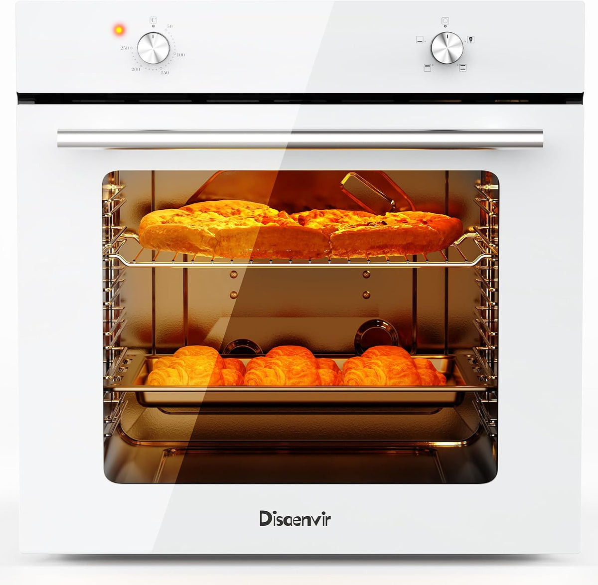 Grill Disaenvir – 60 CM, 65 l, 2200 W, Biały – piekarnik do zabudowy, Elektryczny mini piekarnik do pizzy, 4 programów, do zabudowy