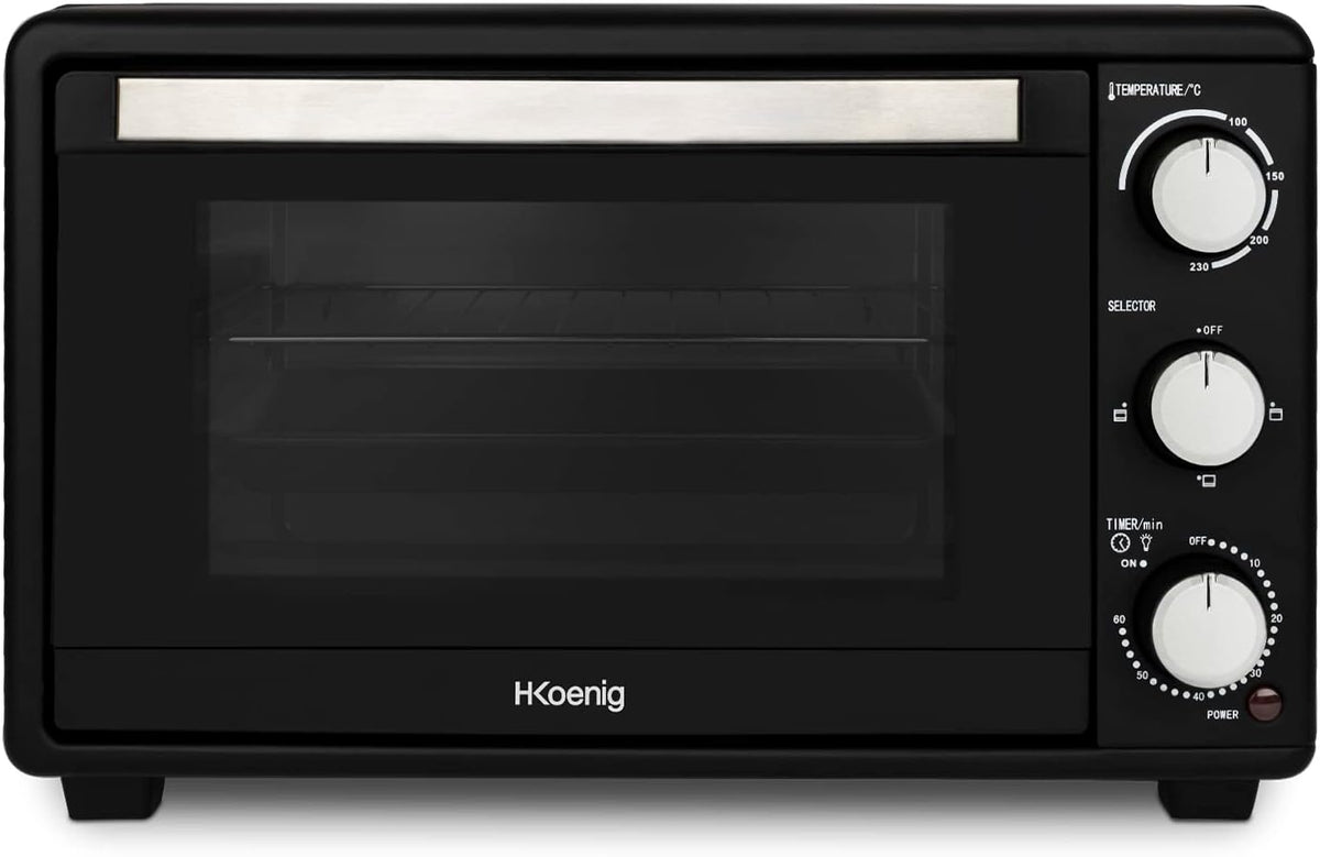 H.Koenig Grill – FO25, 25 l, 1500 W, Czarny / Srebrny – mini piekarnik, Piec elektryczny FO25, licznik, kompaktowy – 230 °