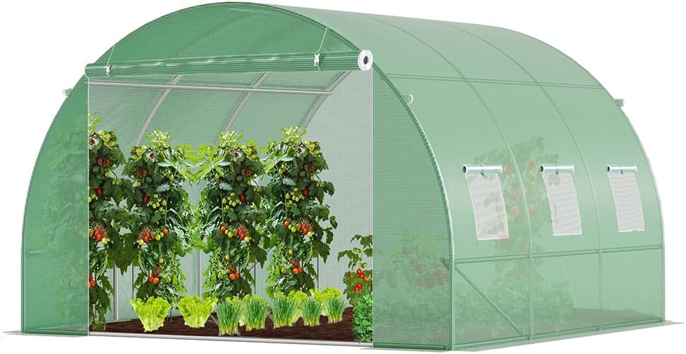 Szklarnie VOUNOT, 3 x 3 x 2 m, 140 g, Zielony – ochrona UV, Szklarnia foliowa na zimę, tunel foliowy
