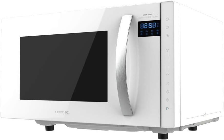 Cecotec Kuchenka mikrofalowa, 23 litry, 800 W – Biały, timer, GrandHeat 2300 Flatbed Touch White bez talerza, pojemność 23 litry – moc 800 W