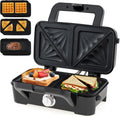 FANTASK Toster, 3 W, 29 x 23 x 12 cm, Czarny – składana konstrukcja, 3 w 1, przenośne, wyjmowane – elektryczne croque- monsieur, waffler 3 w 1