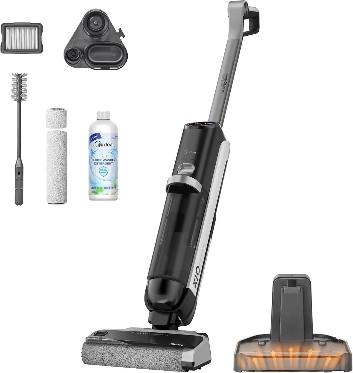 Odkurzacz Midea – X10, Czarny, oświetlenie LED, samoczyszczenie – praca bezprzewodowa, ekran samoczyszczący LED do twardych podłóg