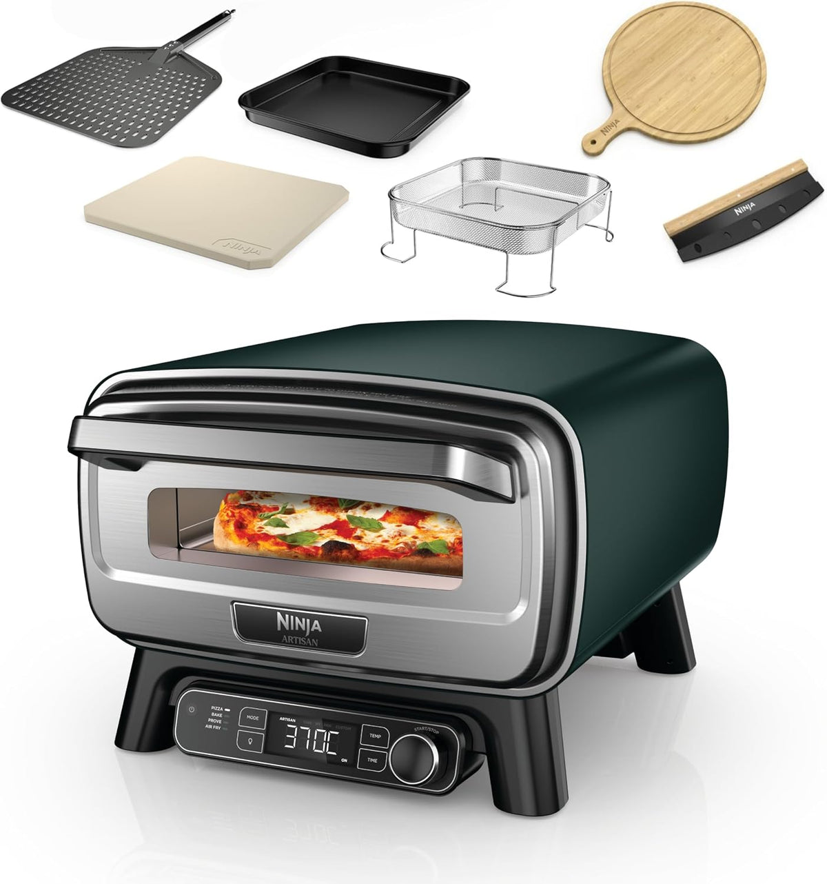 NINJA Frytkownica – MO201AMZEU, 30 cm, 1,3 kg, Zielony – piec do pizzy, MO201AMZEU Elektryczny piekarnik do pizzy, 4 programów, plener