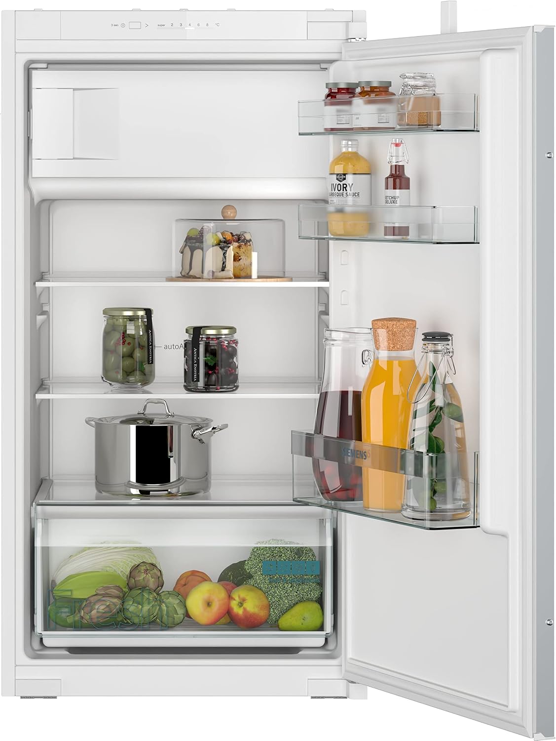 SIEMENS Lodówka, KI32LNSE0, 102 x 56 cm – 132 l, Biały, oświetlenie LED, iQ100 KI32LNSE0 Zamrażarka – do zabudowy oświetlenie, dioda LED