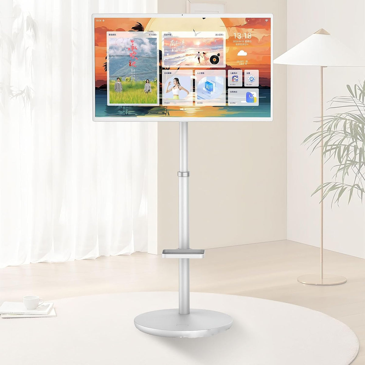 Telewizor Smart TV PRECISTECH, 32 cali, Szary – praca bezprzewodowa, Inteligentny telewizor, przenośne, na zewnątrz – poruszające się koła, Android OS