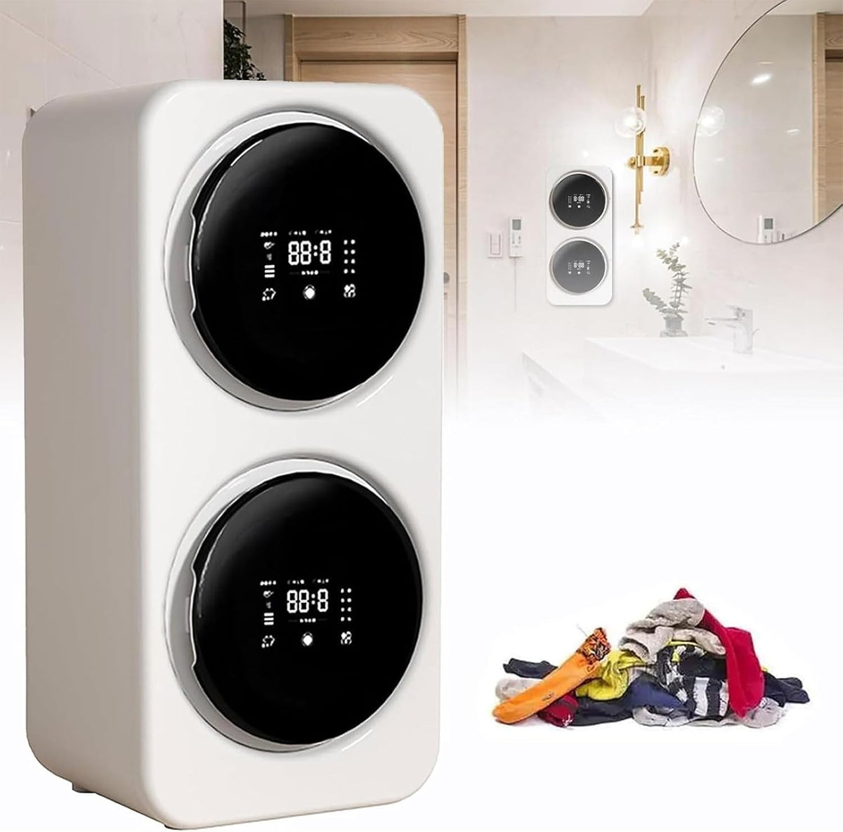 Pralko-suszarki, 719 x 327 x 313 mm, 3,5 l – 160 W, Czarny, Suszarka, 4 programów – dotyk, 2 metody instalacji bielizny i skarpet