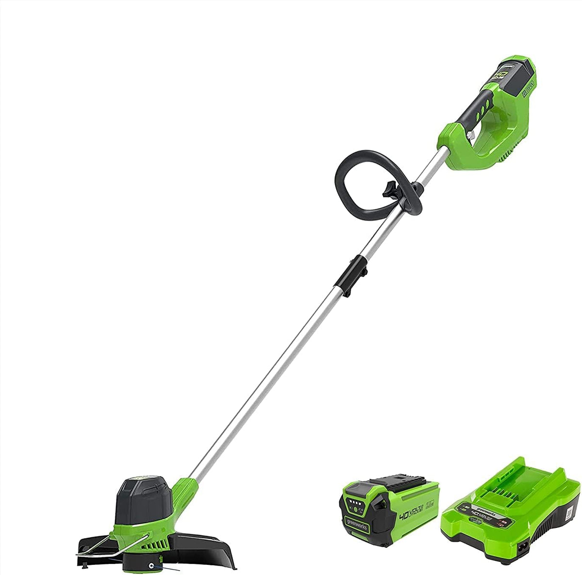 Greenworks Kosy spalinowe i trymery, G40LTK2, 30 cm – 40 V, 2 Ah, Zielony/Czarny/Srebrny, regulowana wysokość – składana konstrukcja