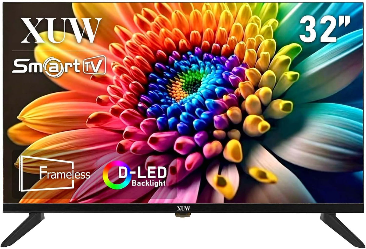XUW Telewizor Smart TV, RJ45, 32 cale, Czarny – oświetlenie LED, USB, Inteligentna telewizja RJ45, dekoracja pokoju dziennego – DVB- T2