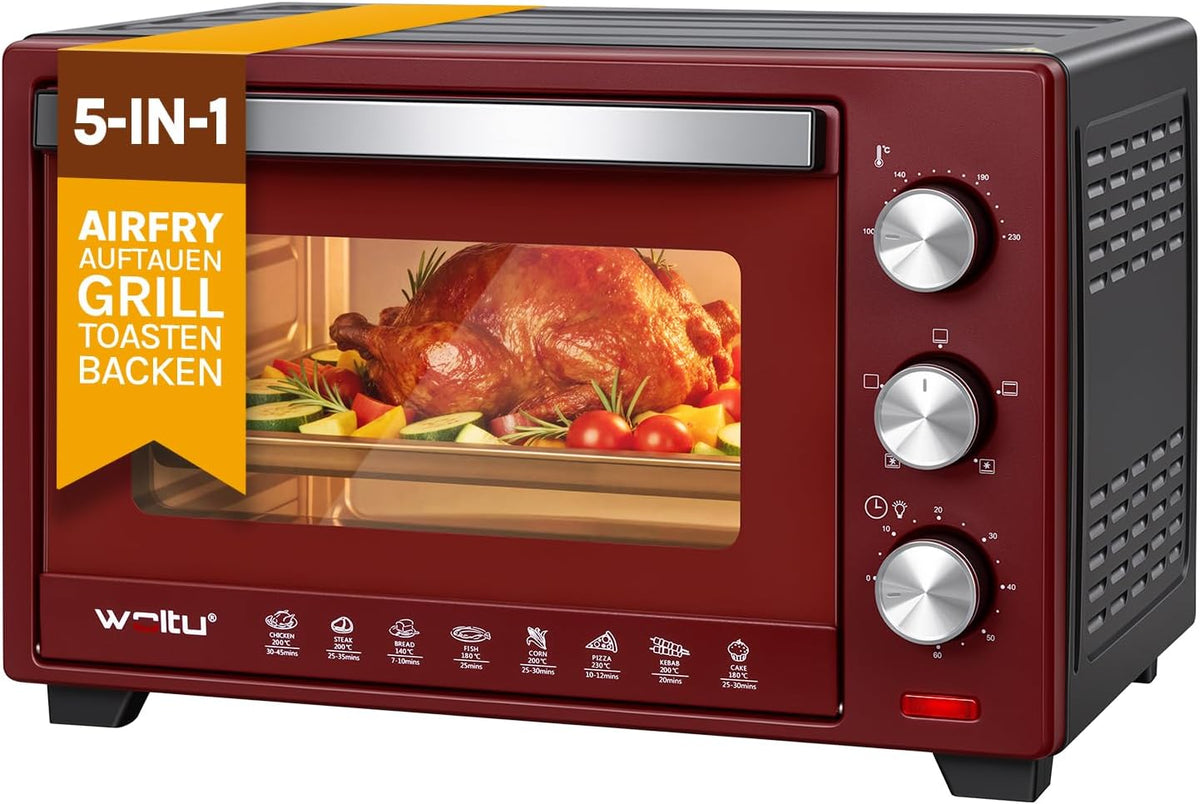 WOLTU Grill, 28 l, 1600 W, 47,4 x 29,5 x 29,3 cm – Czarny / Czerwony, mini piekarnik, Piec elektryczny, 100 do 230°C – licznik, kompaktowy