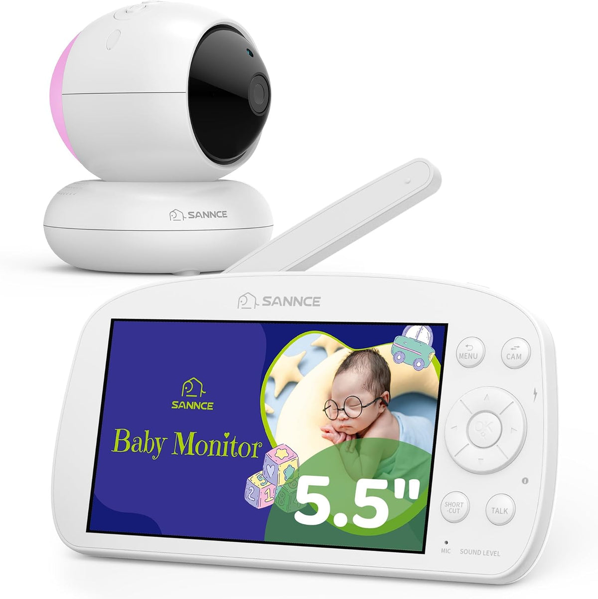 Monitory wideo SANNCE, 720P, Czarny – 720P 1080P Babyphone, Bateria, kamera, monitor wideo dla dzieci – 2 strefy temperatury, SANNCCE