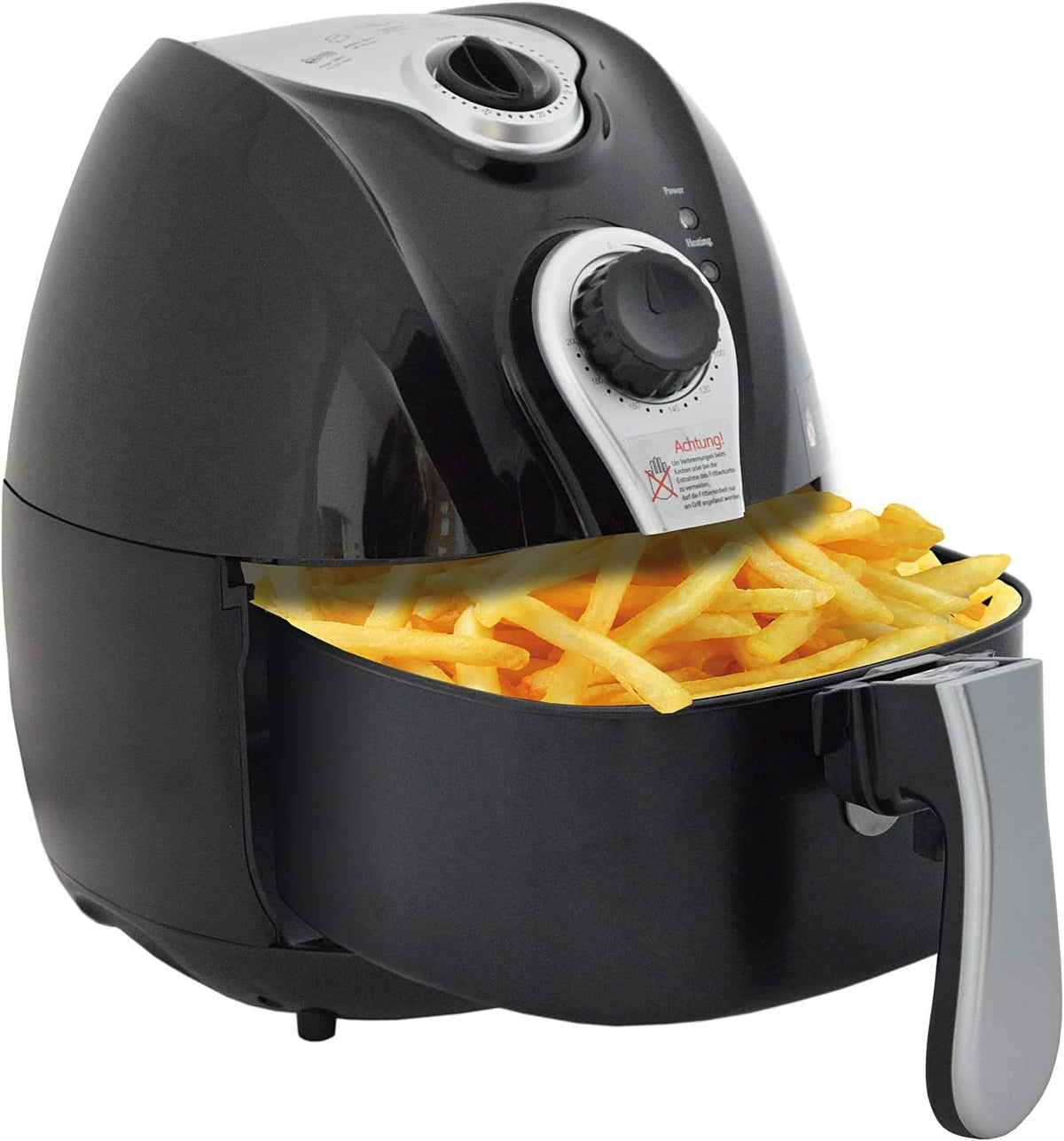 Frytkownica beztłuszczowa AMUR, air fryer, 7 l – 1350 W, 230 V, Czarny / Srebrny, zegar – kompaktowy, Bezolejowy suszarka 2.7 l