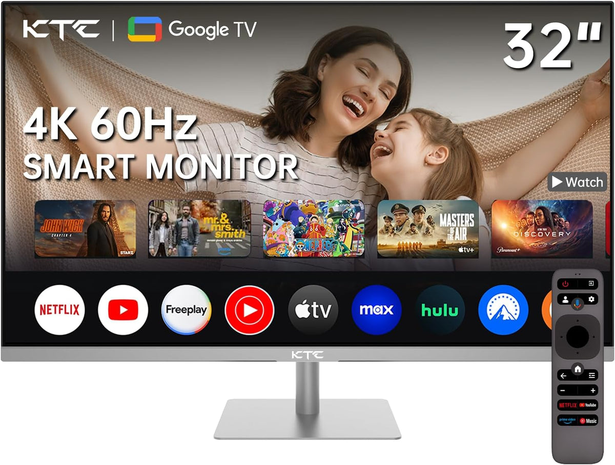 KTC Monitor komputerowy, 32 cale, 65 W, 2,4 G – Czarny, USB, Bluetooth, Wi-Fi – pilot zdalnego sterowania, Monitor, 60 Hz, 4K UHD – PD 65 W USB C