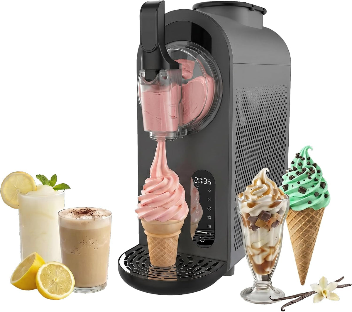 Cecotec Maszynka do lodów, 1.5 l – 210 W, Brązowy, maszyny Granities, lodu i sorbetu – dotyk, 9 Mody