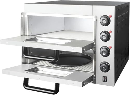 MJMLUCK Piec do pizzy, 3 kW – 570 x 560 x 440 mm, 220 V, Srebrny/Czarny, stal nierdzewna – oświetlenie LED, timer