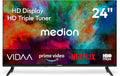Telewizor Smart TV MEDION – 24 cali, Czarny, pilot zdalnego sterowania, Smart TV – potrójny tuner DVB- T2, nagrywarka PVR, MD 824102, VIDAA