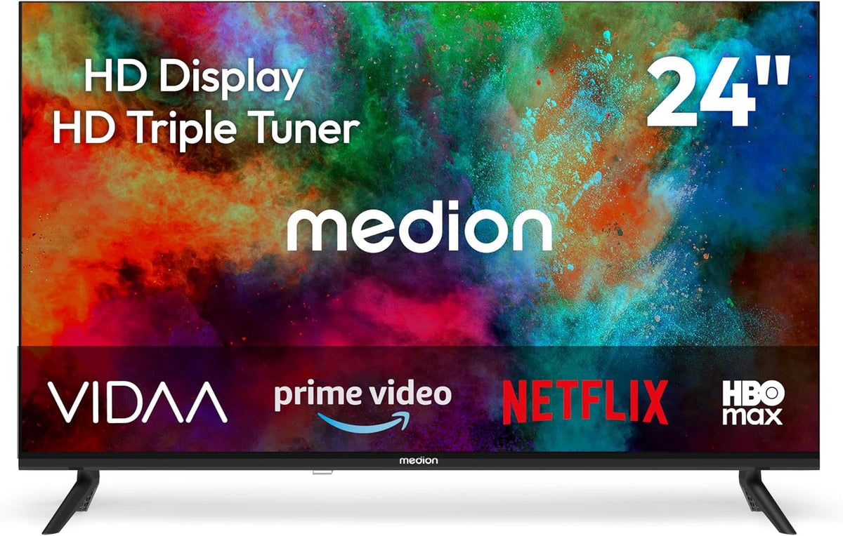 Telewizor Smart TV MEDION – 24 cali, Czarny, pilot zdalnego sterowania, Smart TV – potrójny tuner DVB- T2, nagrywarka PVR, MD 824102, VIDAA