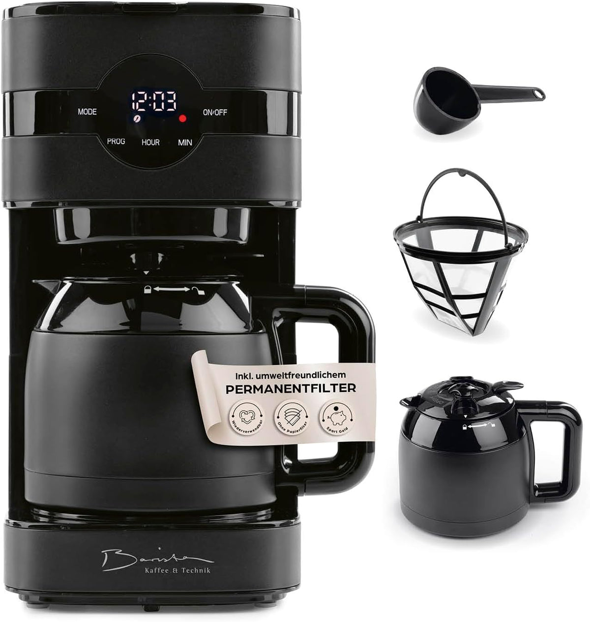 Barista Kaffee & Technik Ekspres do kawy, 1,25 l, Czarny – oświetlenie LED, timer