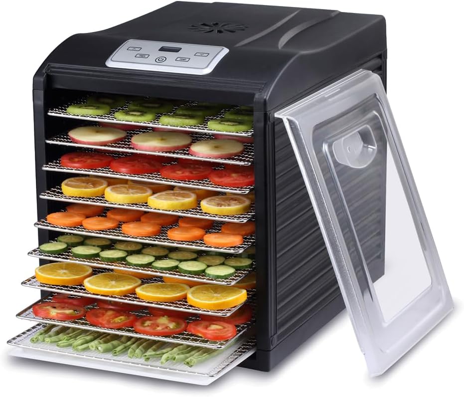 Bio Chef Suszarka do żywności, 600 W, 5.2 kg, 45 cm – Srebrny / Czarny, Stoper, cyfrowy cyfrowy wyświetlacz, BioChef Arizona Soil 9 Płyty