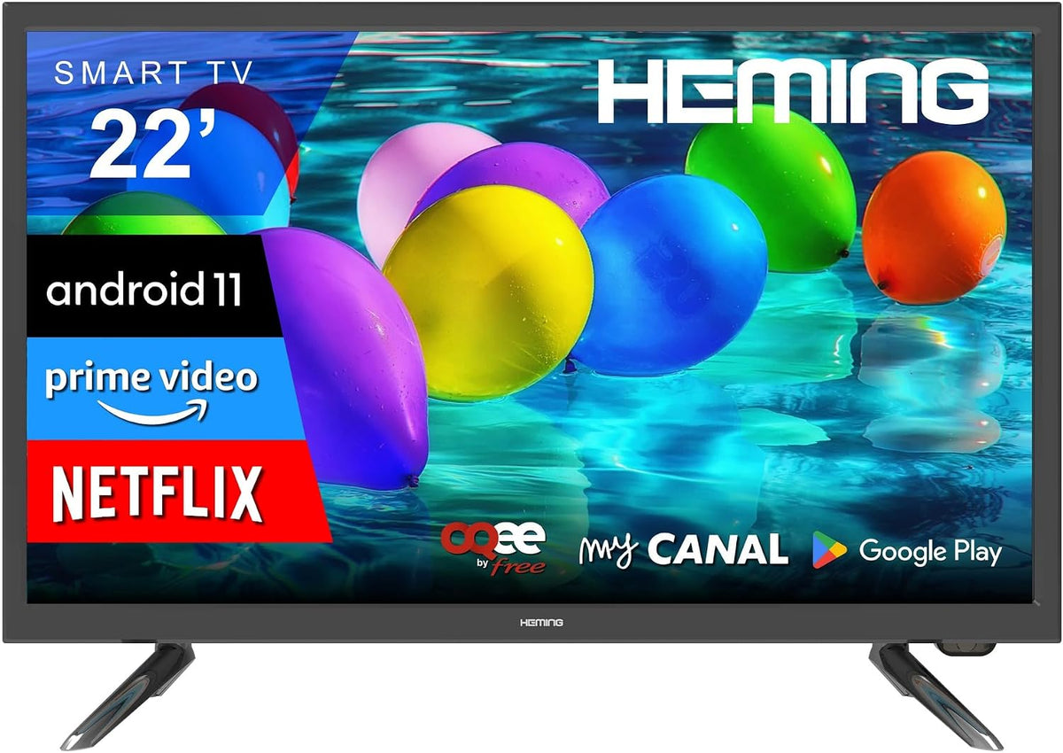 Heming Telewizor Smart TV, V/24, 12 V, 22 cali – Czarny, USB, Bluetooth, Wi-Fi – telewizor, Smart TV 12 V / 24 V, 220 V, Android OS