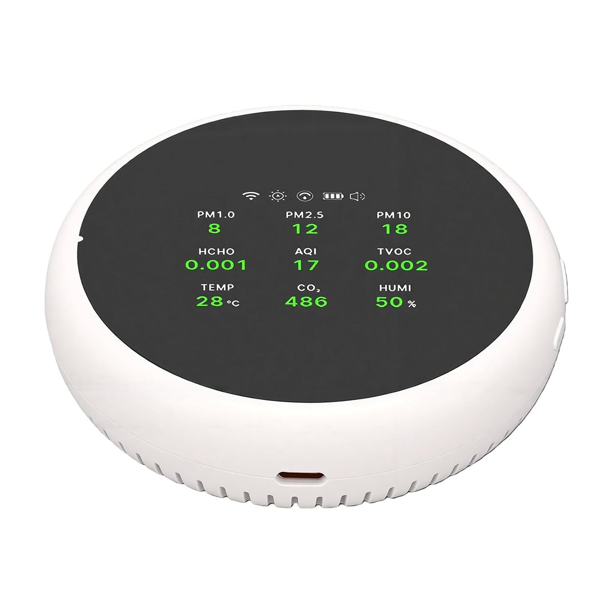 FTVOGUE Aparatura do pomiaru jakości powietrza wewnątrz pomieszczeń, CO2, 3,7 V – Biały, Monitor, detektor TVOC i HCHO, ABS Biały Case