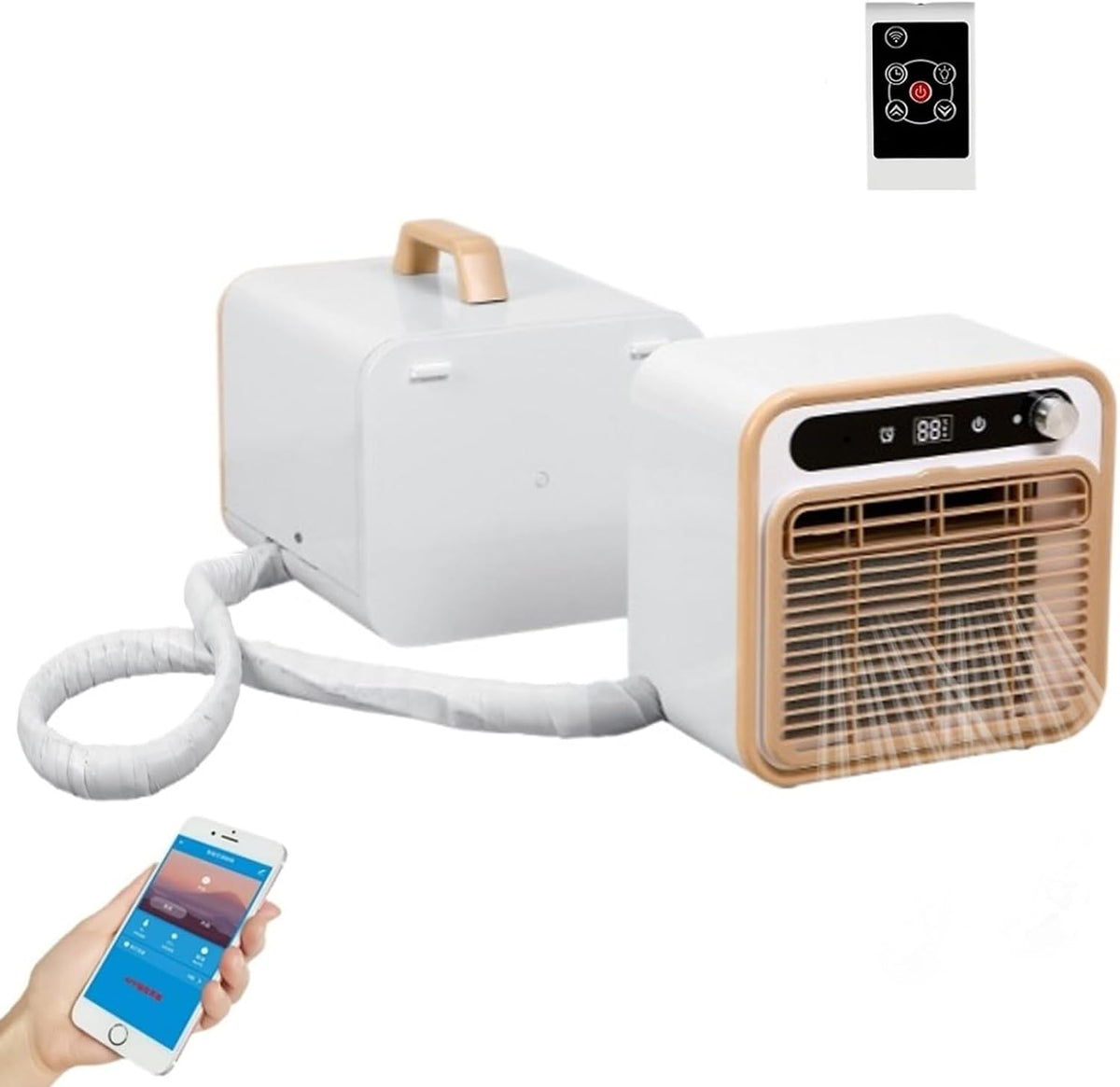 Klimatyzator przenośny, klimatyzator mobilny, 1500 W – 40 dB, 170 x 288 x 272 mm, Biały, oświetlenie LED – Wi-Fi, pilot zdalnego sterowania