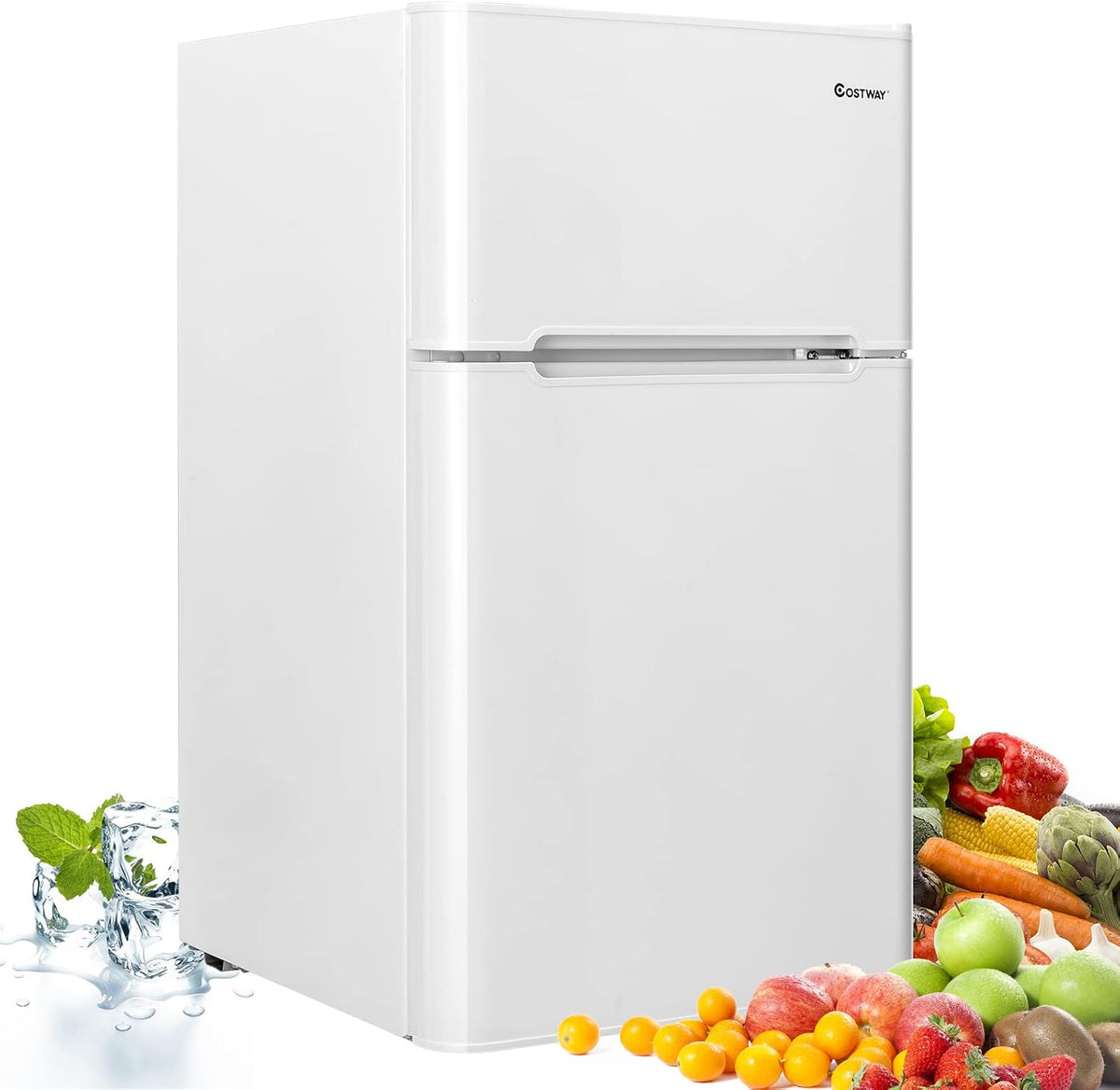 COSTWAY Minilodówka, mała lodówka, 5 x 86 cm – 90 l, 45 dB, Biały, Lodówka – 5 x 49, biała, szybko chłodzona, oszczędzanie energii