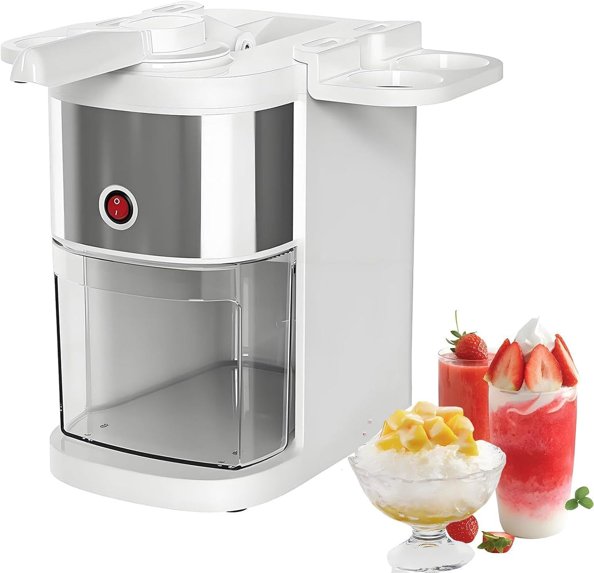 Maszynki do lodów MiBoce, 200 W – 2,5 l, 80 kg, Biały/Srebrny, Profesjonalna kruszarka do lodu – 200 W Granit z tacą na lód 2,5 l