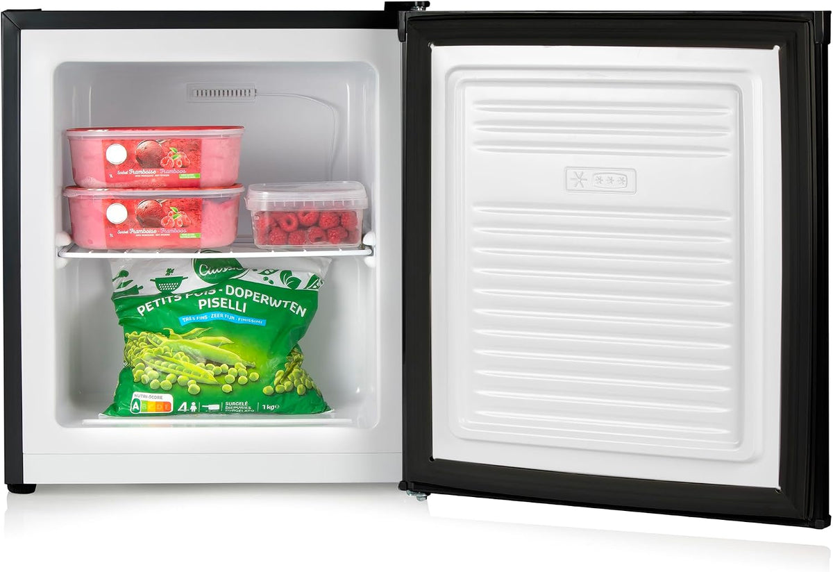 Zamrażarka PRIMO, PR117DV, 33 l, 44 x 47 x 51 cm – Czarny/Biały, PR117DV Mini, wolnostojąca, mały rozmiar – klasa E, 4 gwiazdki, czarny