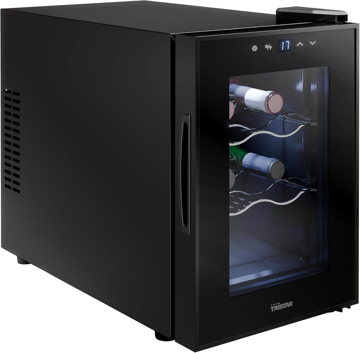 Chłodziarka do wina Tristar, WR-7506, 17 l – 35 dB, Czarny, Piwnica elektryczna do wina WR- 7506, 6 butelek – klasa E- energii, dotyk WR-7506